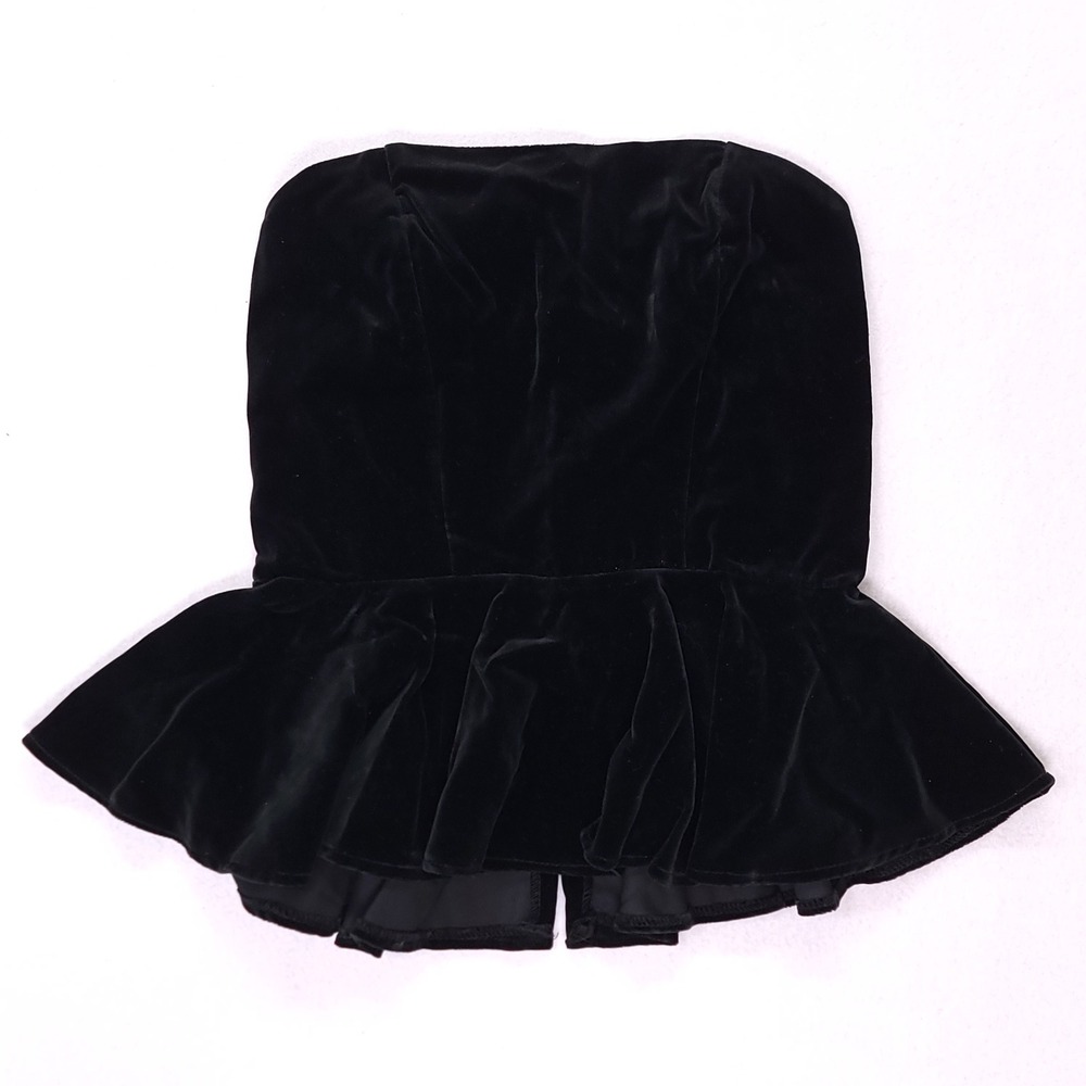 Vintage Avon Fashions Black Velvet Strapless Peplum Top Made in USA Size‎ 9/10